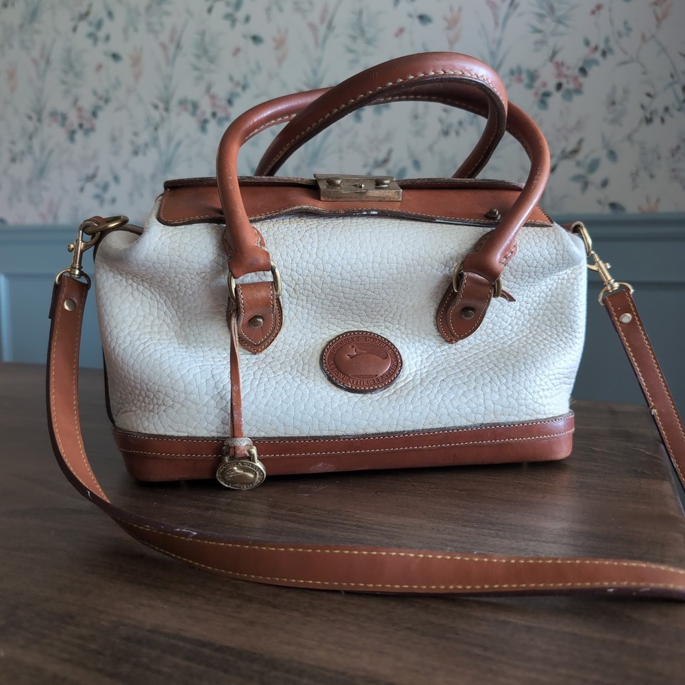 Dooney & Bourke Doctor Bag Purse Bone Cream All Weather Leather Satchel Vintage